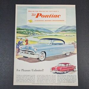 1953 Pontiac General Motors Vintage Print Ad Classic Car Mountain‎ Scene Women